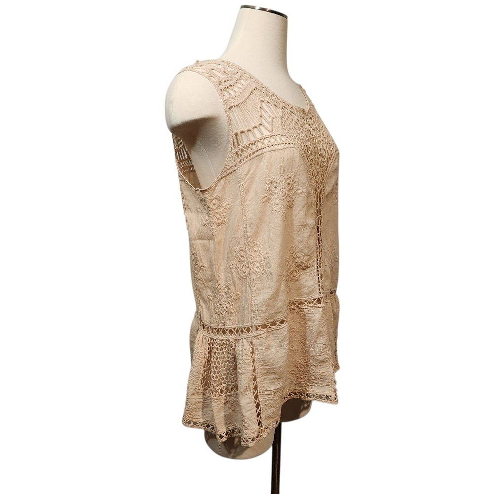 DEMOCRACY CROCHETED EMBROIDERED SLEEVELESS IVORY ROMANTIC TOP SZ S - Picture 5 of 12